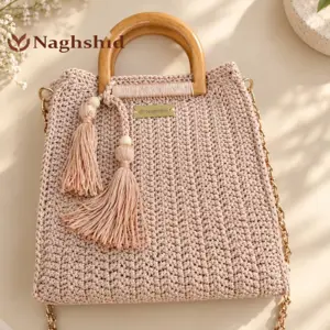 کیف مکرومه طرح صدف صورتی نمای 8 | کیف مکرومه نقشید